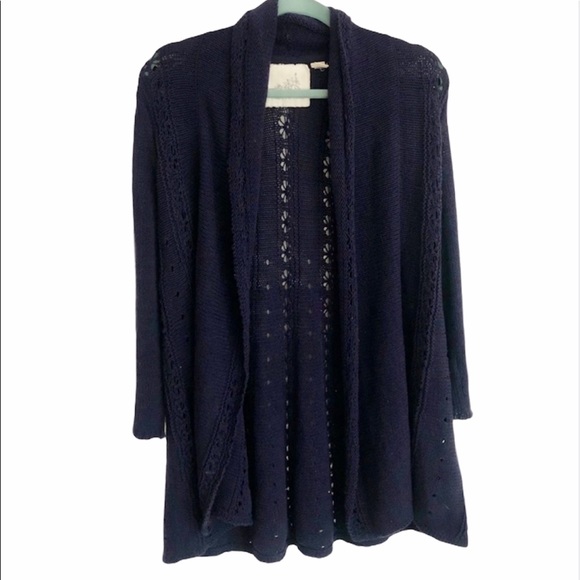 Anthropologie Sweaters - Anthropologie Navy Blue Crochet Long Knit Cardigan